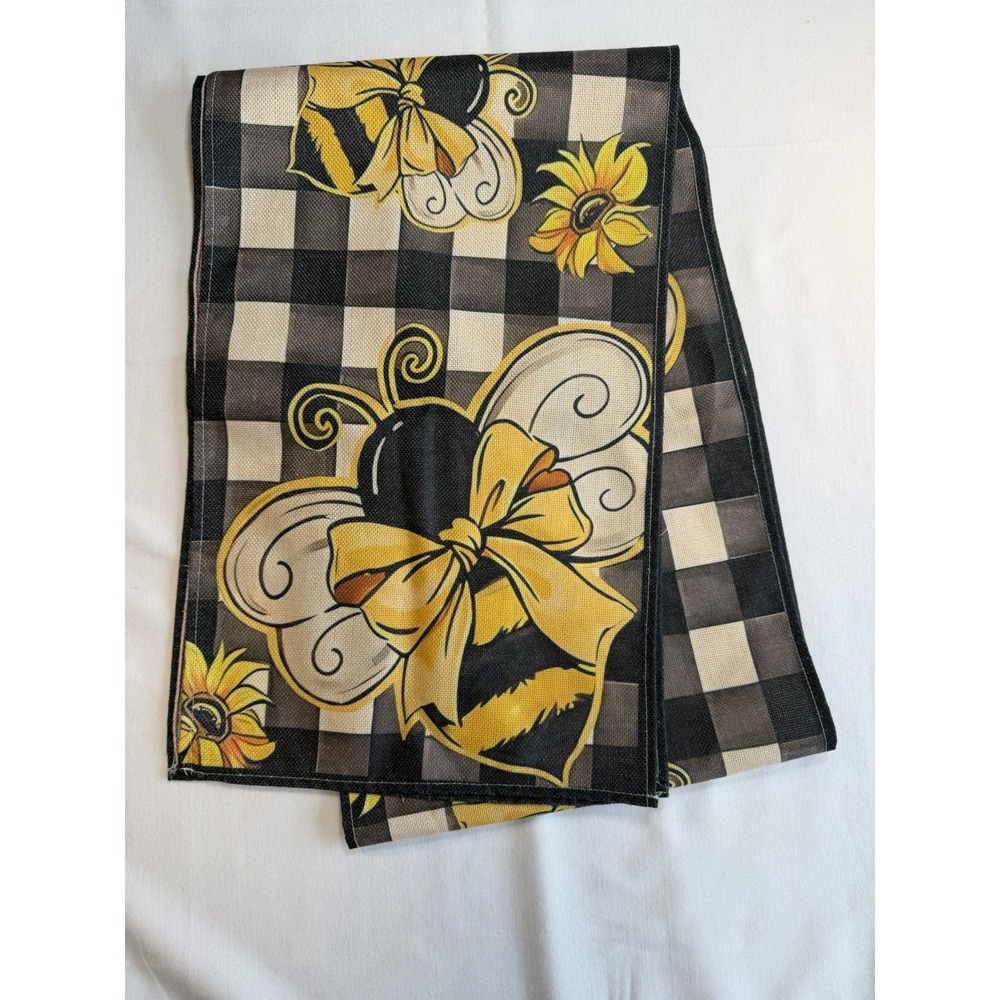Buffalo Plaid Sunflower Honey Bee 78" Table Runner Seasonal Kitchen Dining